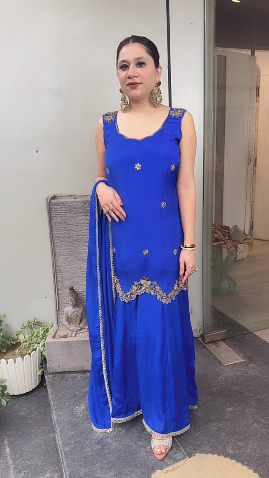 Arzika Electric Blue Handwork Designer Suit (Sleeves Attached Inside)