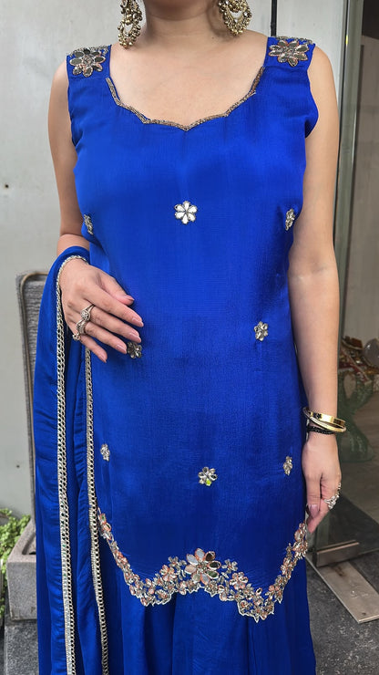 Arzika Electric Blue Handwork Designer Suit (Sleeves Attached Inside)