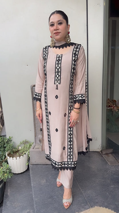 Fiza Beige Mirror Thread work Designer Suit