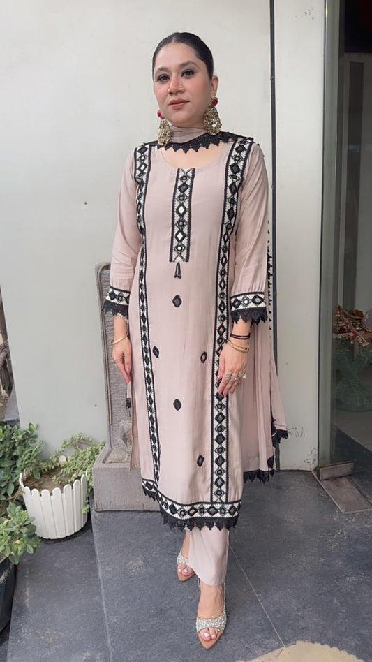 Fiza Beige Mirror Thread work Designer Suit