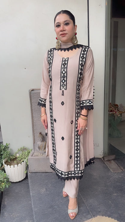 Fiza Beige Mirror Thread work Designer Suit