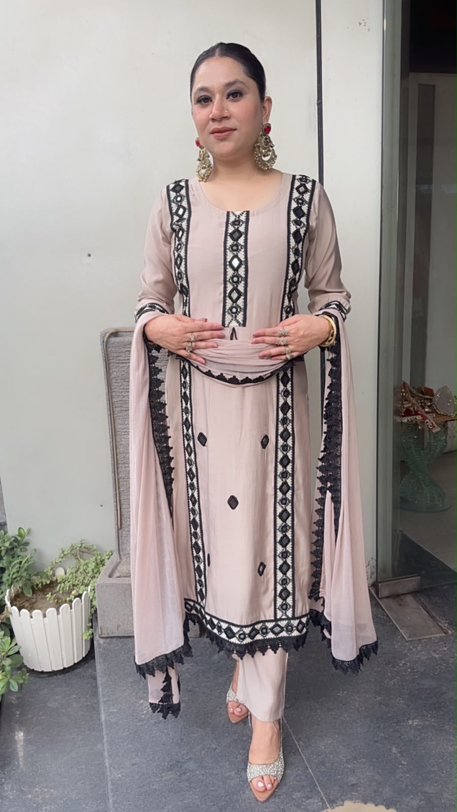 Fiza Beige Mirror Thread work Designer Suit