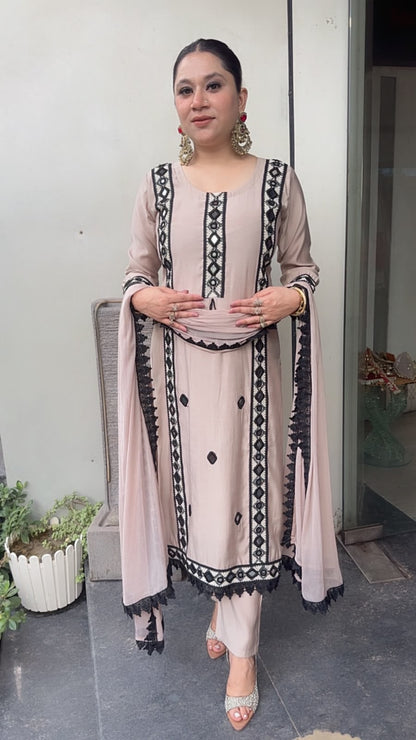Fiza Beige Mirror Thread work Designer Suit