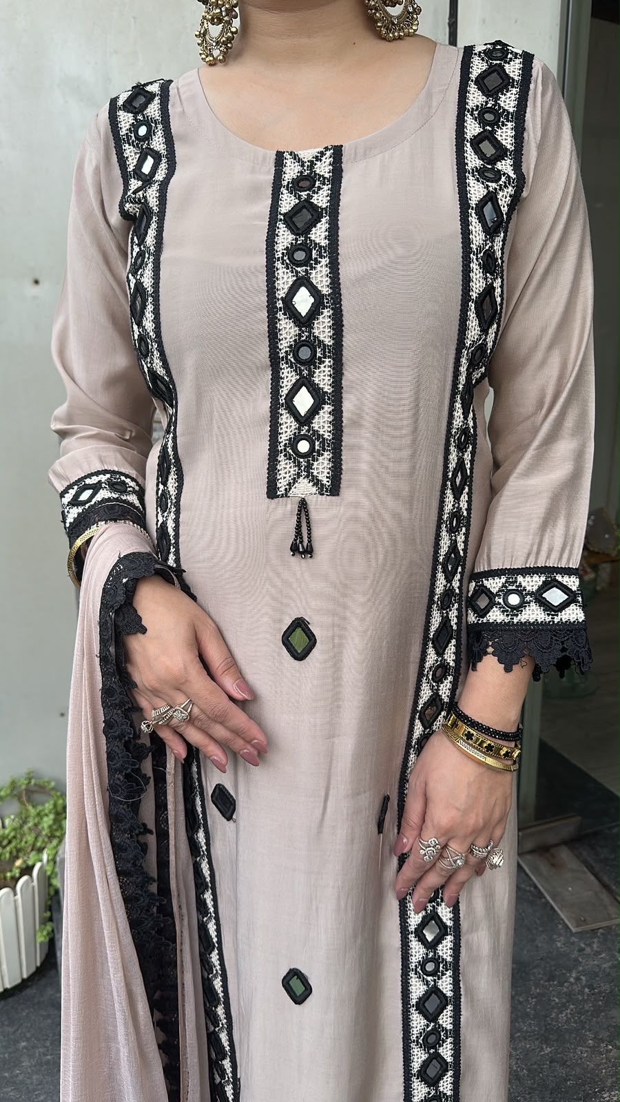 Fiza Beige Mirror Thread work Designer Suit