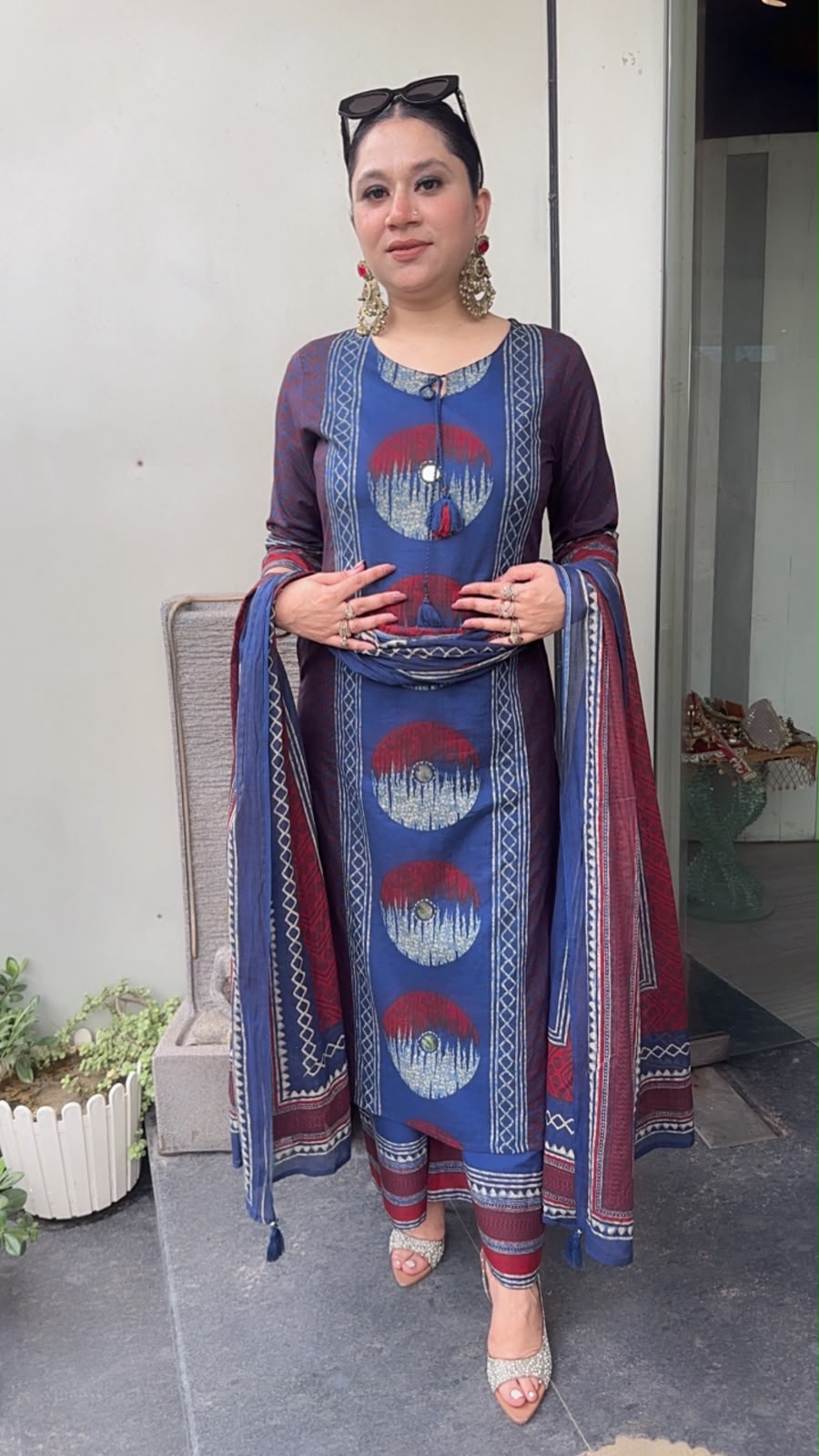 Liza Indigo Digital Cotton Designer Suit