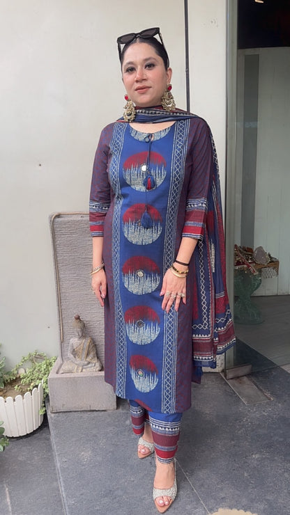 Liza Indigo Digital Cotton Designer Suit