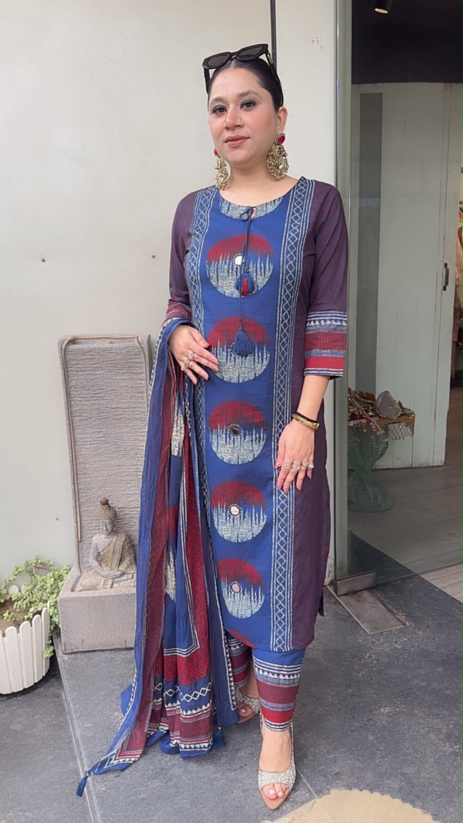 Liza Indigo Digital Cotton Designer Suit