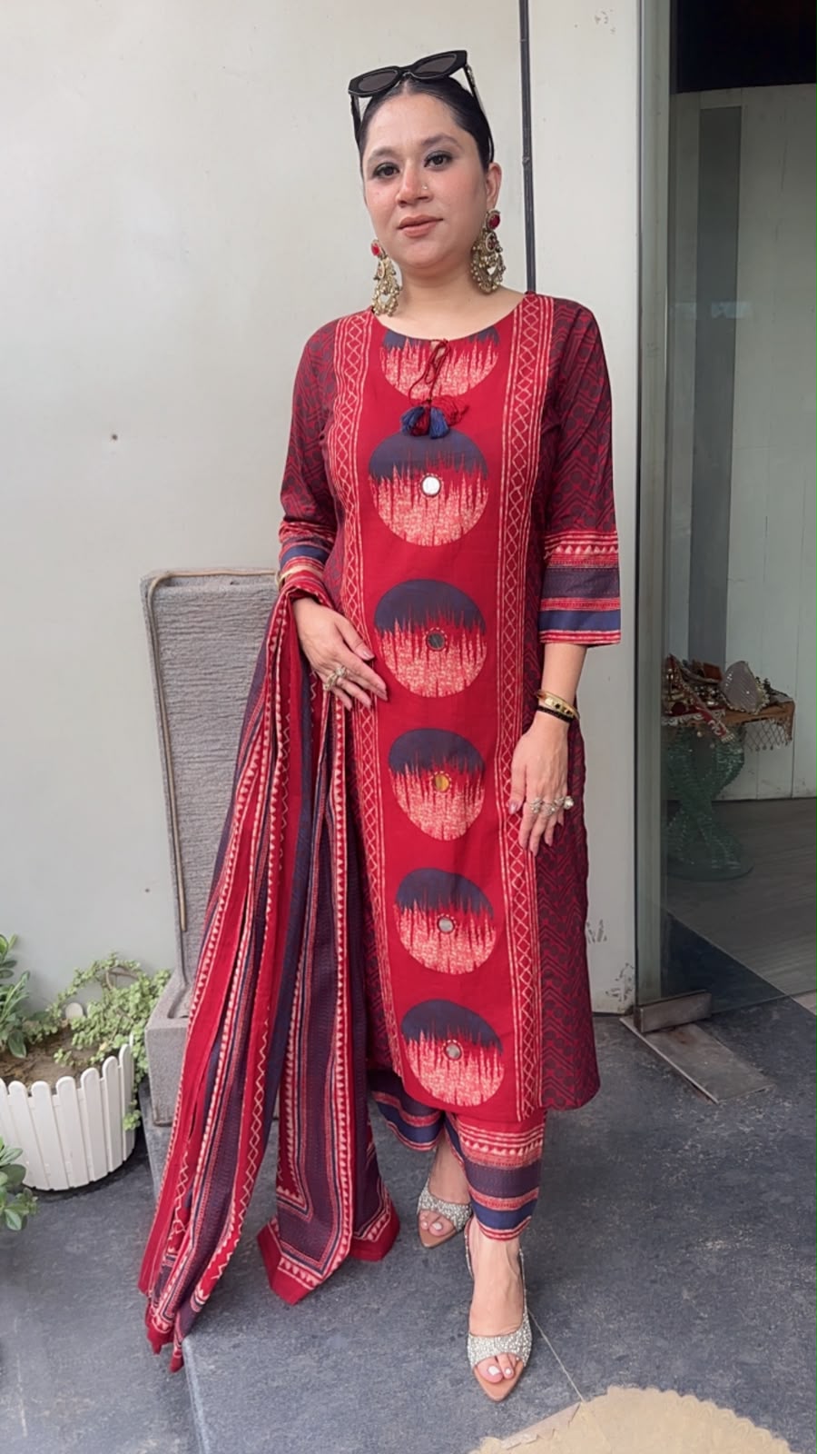 Liza Mahroon Digital Cotton Designer Suit