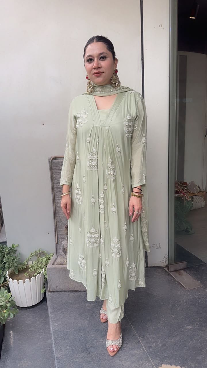 Trisha pista A-Aline pear work Designer Suit