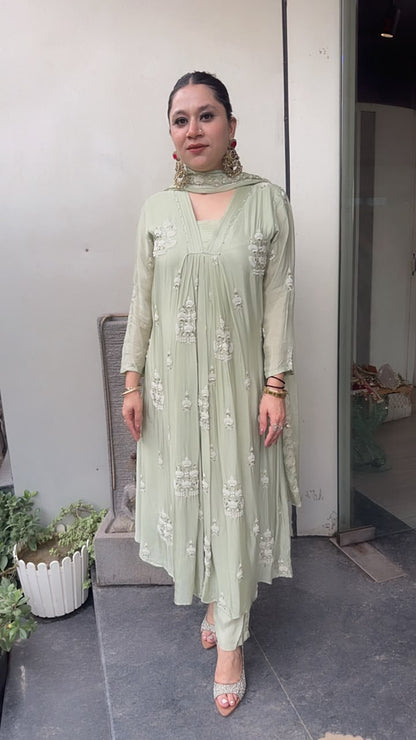 Trisha pista A-Aline pear work Designer Suit