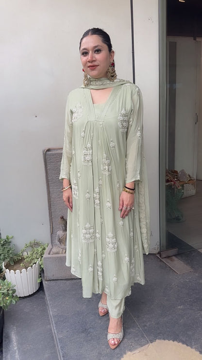 Trisha pista A-Aline pear work Designer Suit
