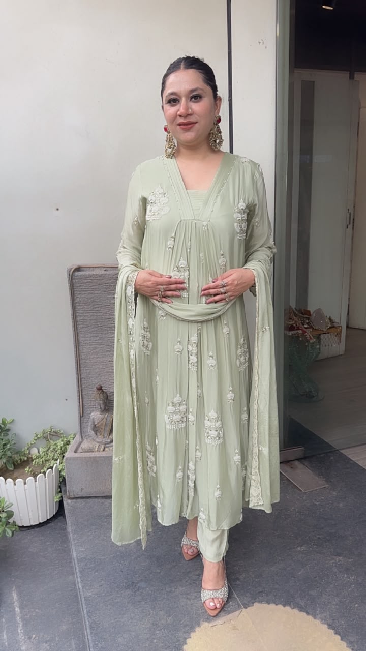 Trisha pista A-Aline pear work Designer Suit