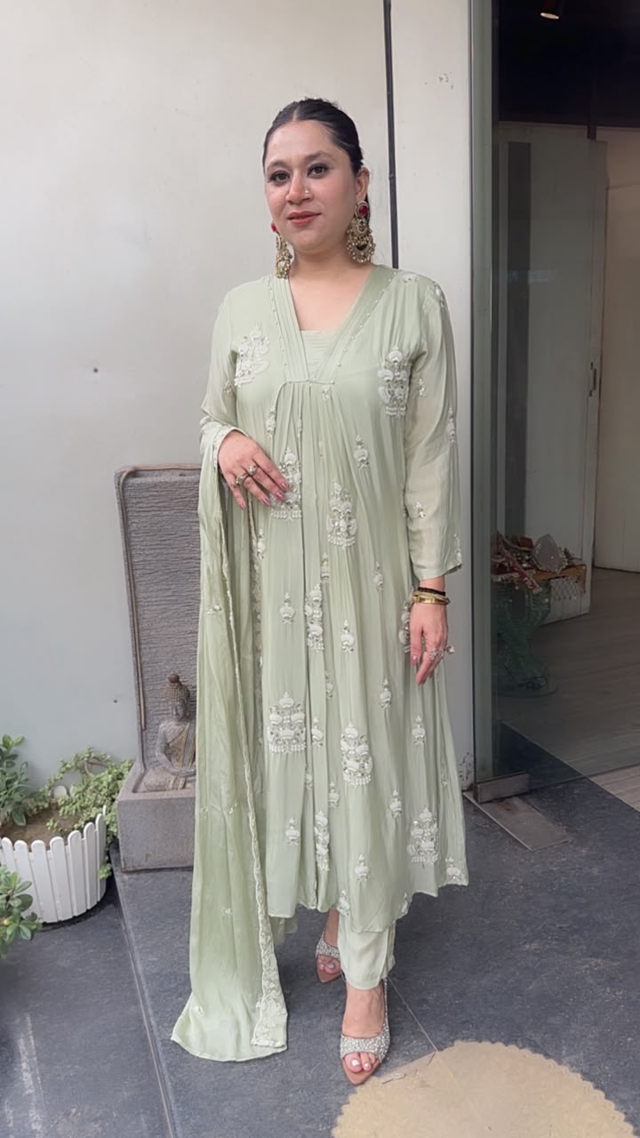 Trisha pista A-Aline pear work Designer Suit