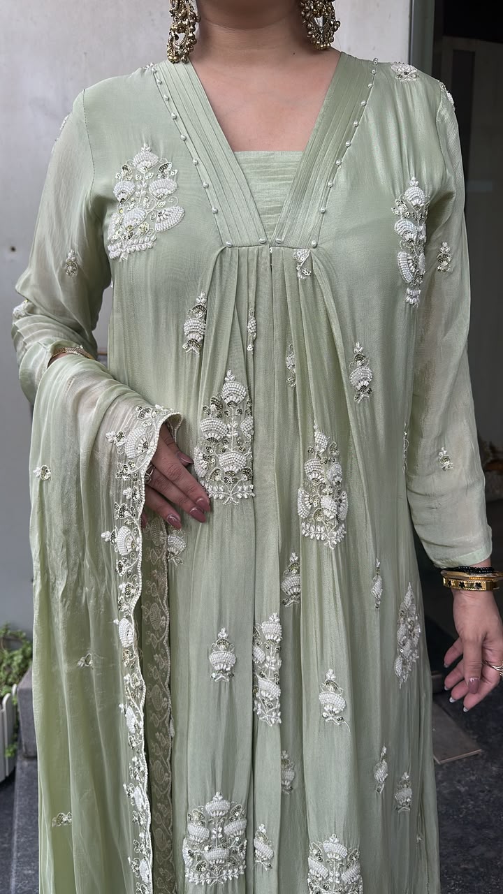 Trisha pista A-Aline pear work Designer Suit