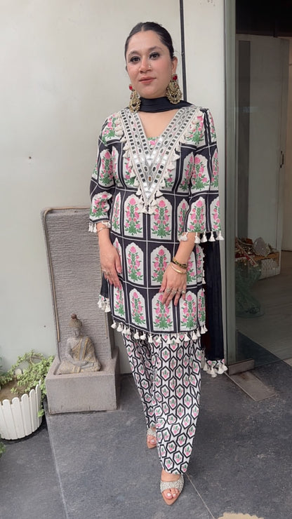 Afsana Black Digital print Farshi Designer Suit
