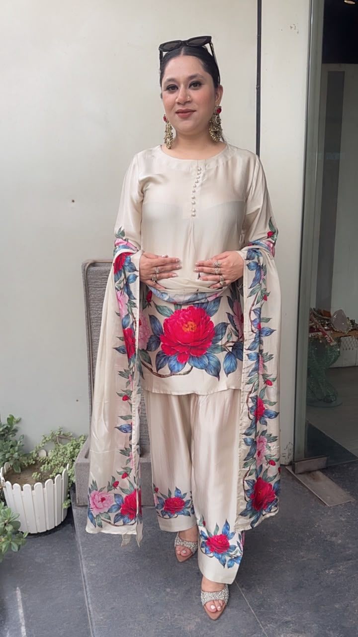 Zivan Beige Digital print Farshi Designer Suit