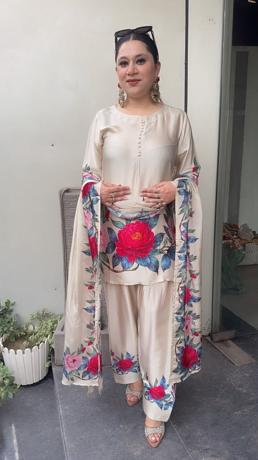 Zivan Beige Digital print Farshi Designer Suit