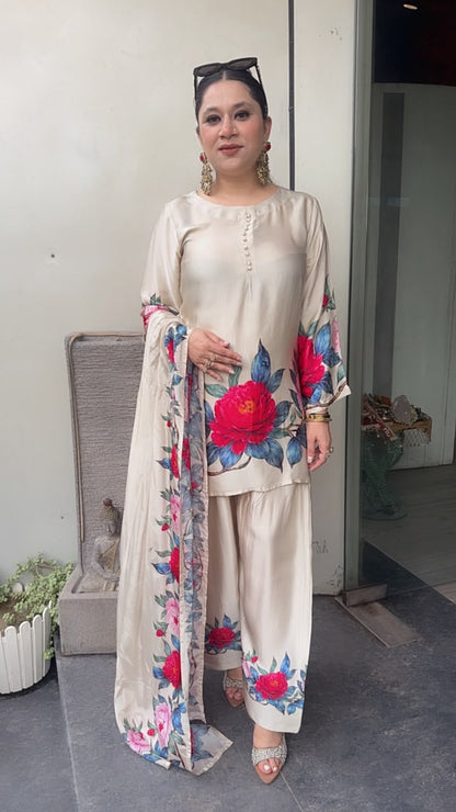 Zivan Beige Digital print Farshi Designer Suit