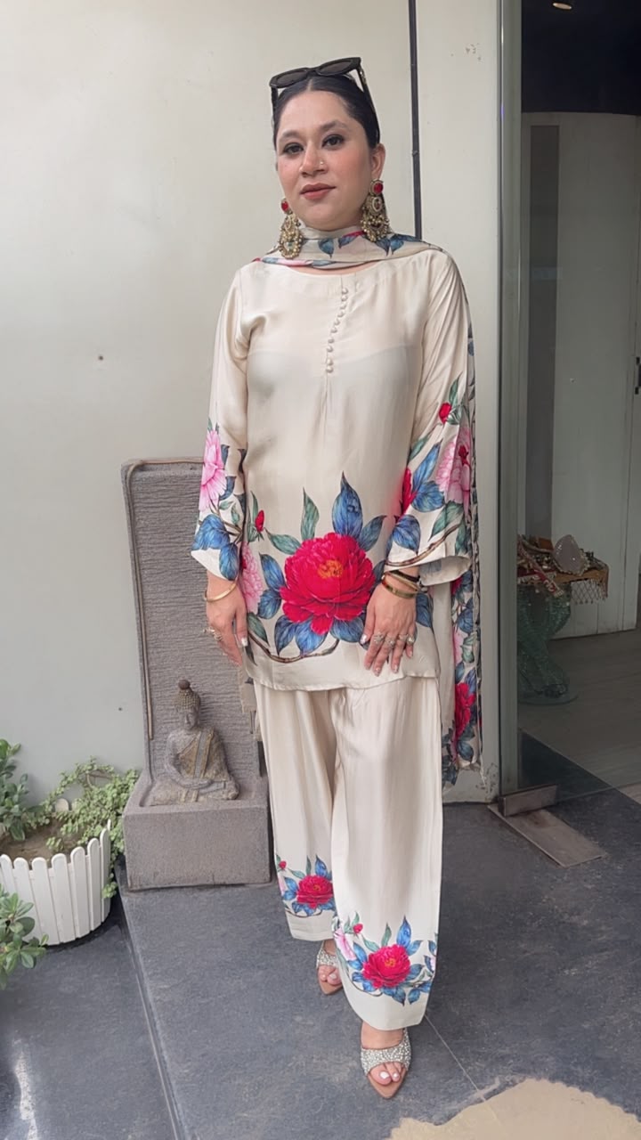 Zivan Beige Digital print Farshi Designer Suit