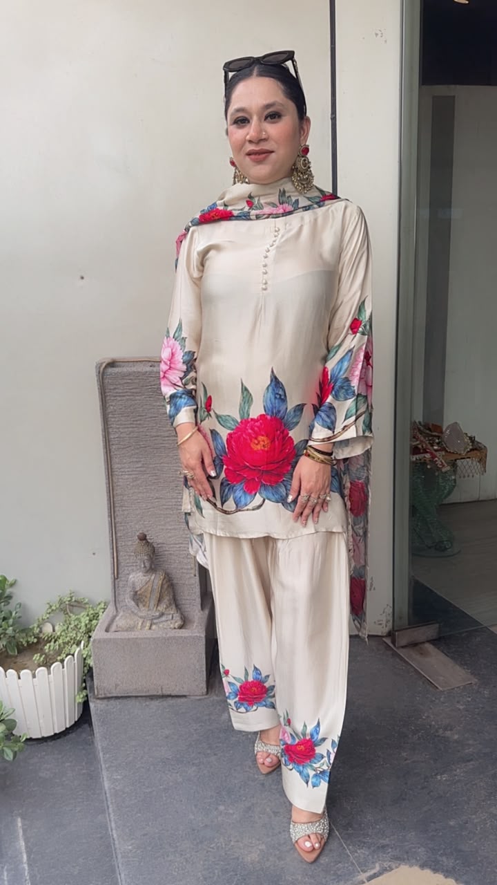 Zivan Beige Digital print Farshi Designer Suit