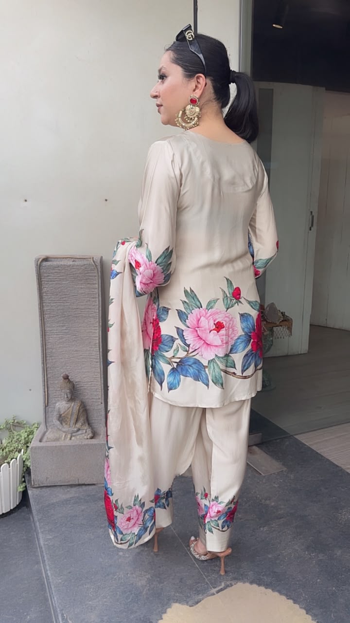 Zivan Beige Digital print Farshi Designer Suit