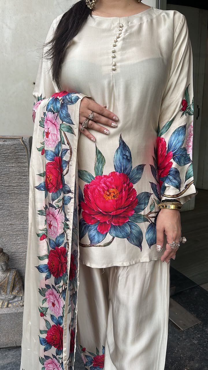 Zivan Beige Digital print Farshi Designer Suit