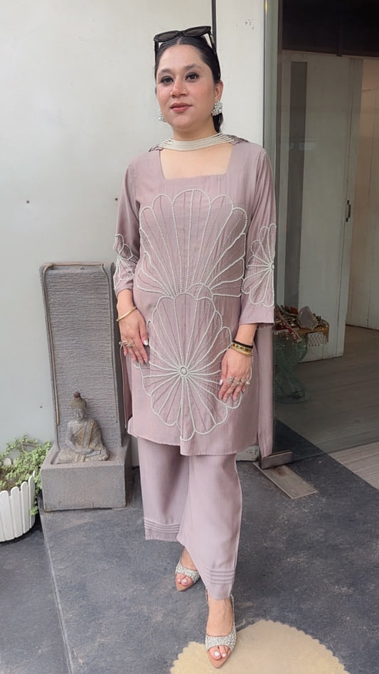 Lucia Mouse Designer peal Dupatta Suit