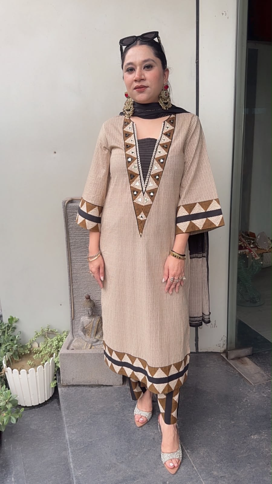 Sandoz Beige Cotton Designer Suit