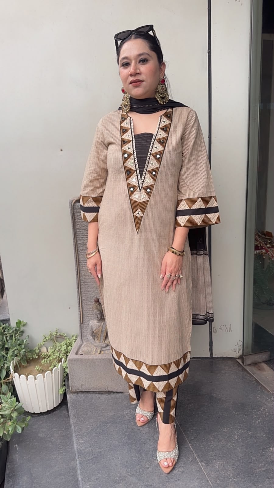 Sandoz Beige Cotton Designer Suit