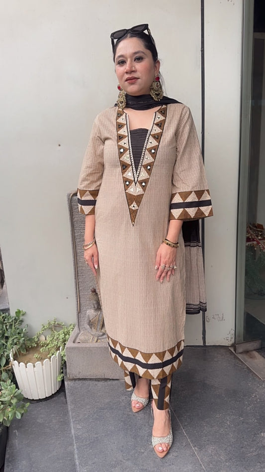 Sandoz Beige Cotton Designer Suit