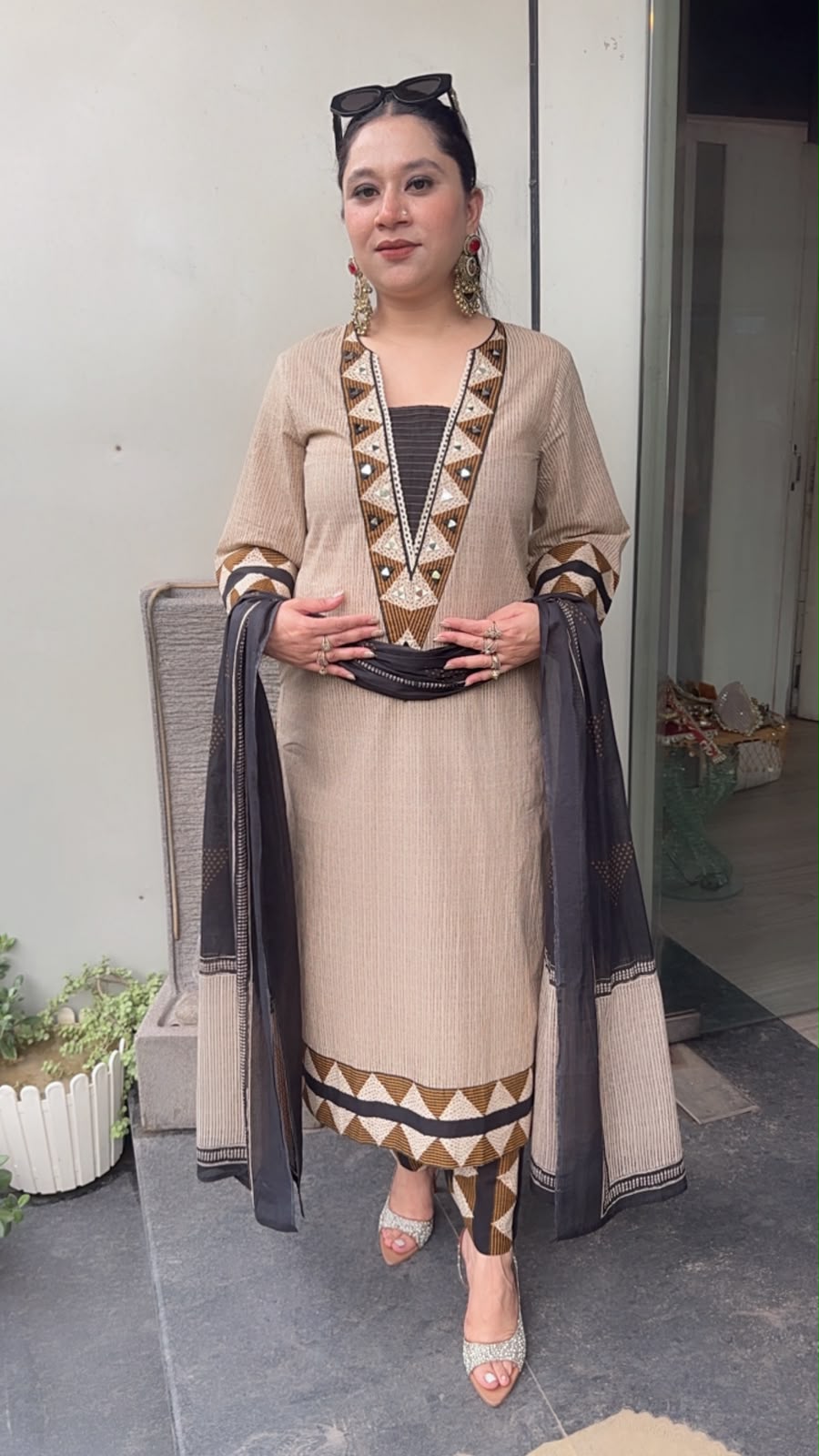 Sandoz Beige Cotton Designer Suit