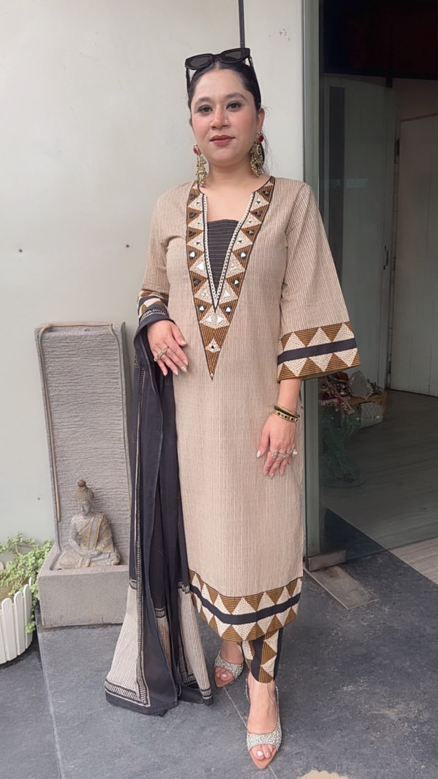 Sandoz Beige Cotton Designer Suit