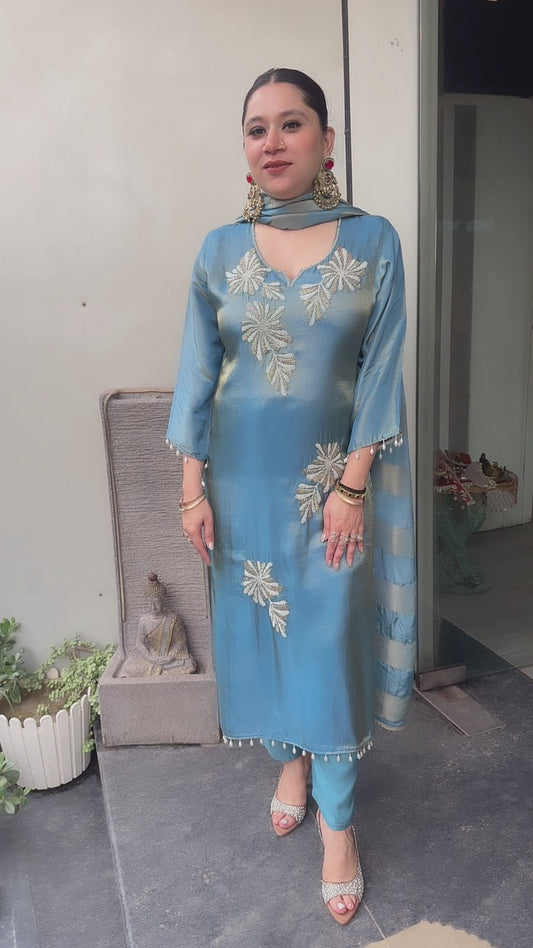 Karis Blue Hand work Designer Suit