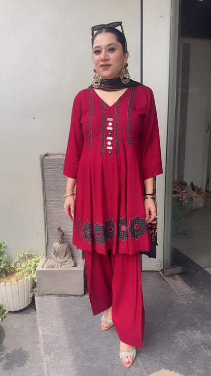 Babble Mahroon Designer peplum Suit