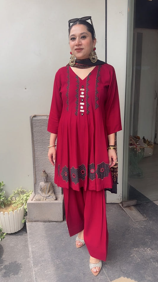 Babble Mahroon Designer peplum Suit