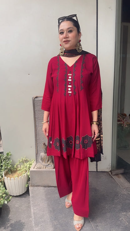 Babble Mahroon Designer peplum Suit