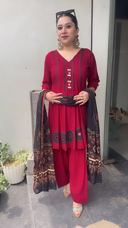 Babble Mahroon Designer peplum Suit