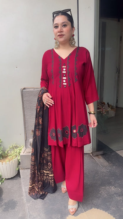 Babble Mahroon Designer peplum Suit