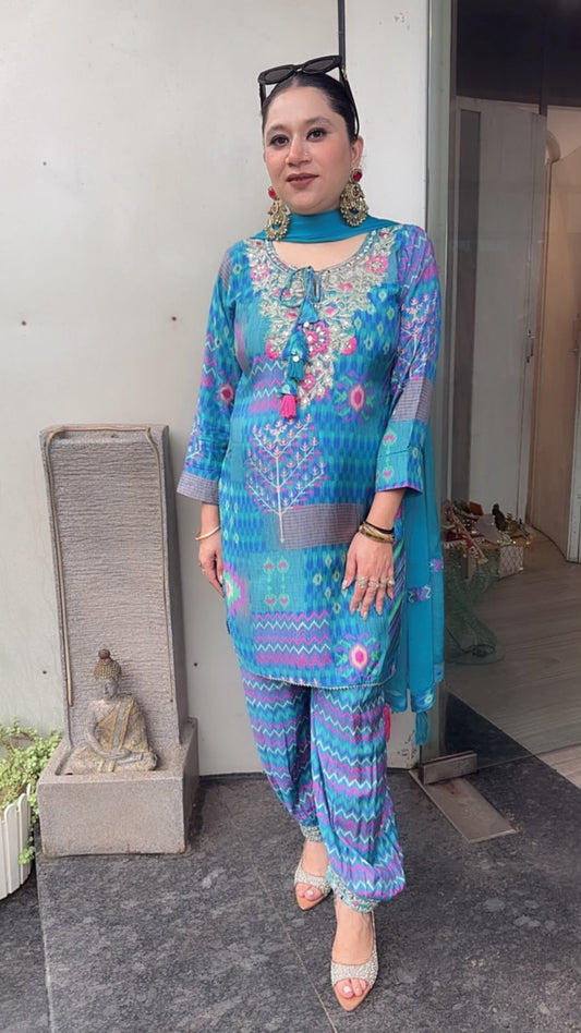 Kabul Blue Digita print Designer suit