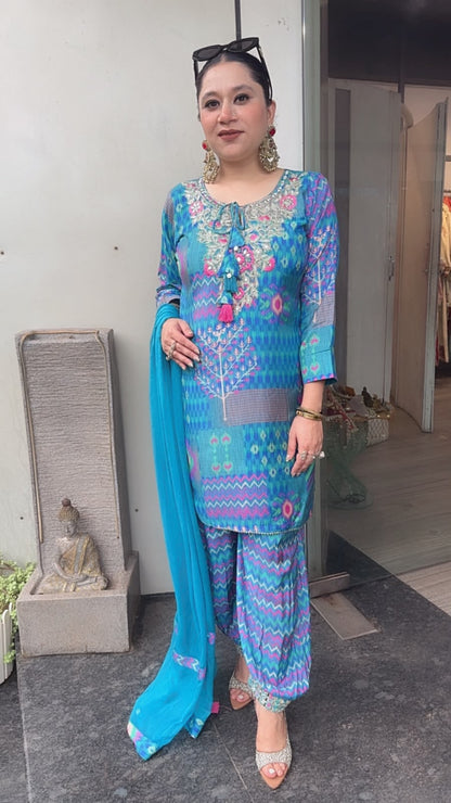 Kabul Blue Digita print Designer suit