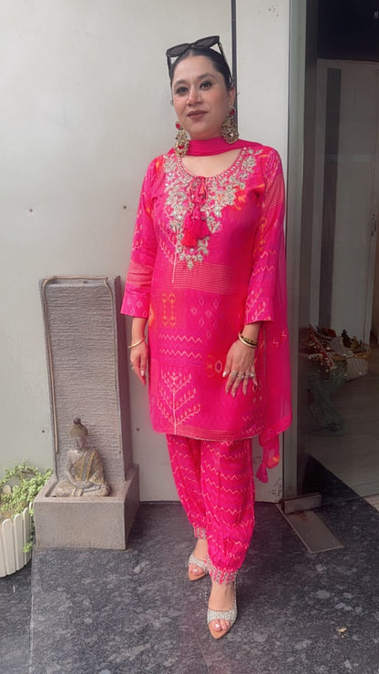 Kabul pink Digita print Designer suit