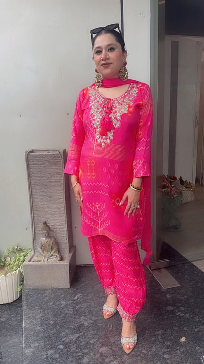Kabul pink Digita print Designer suit