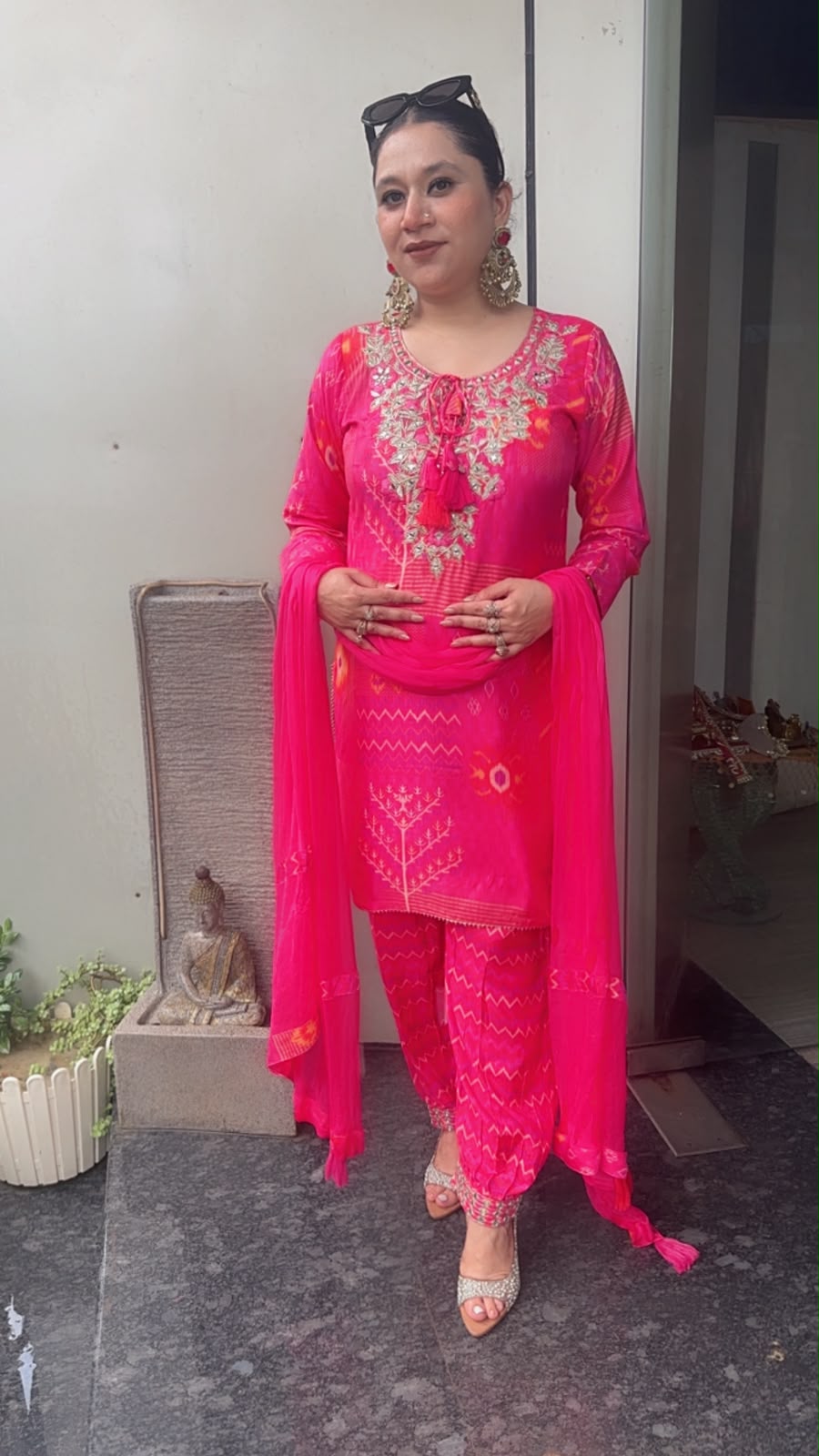 Kabul pink Digita print Designer suit