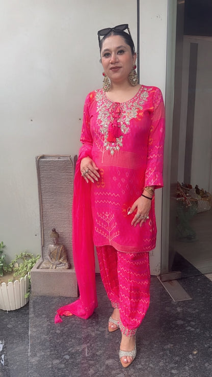 Kabul pink Digita print Designer suit