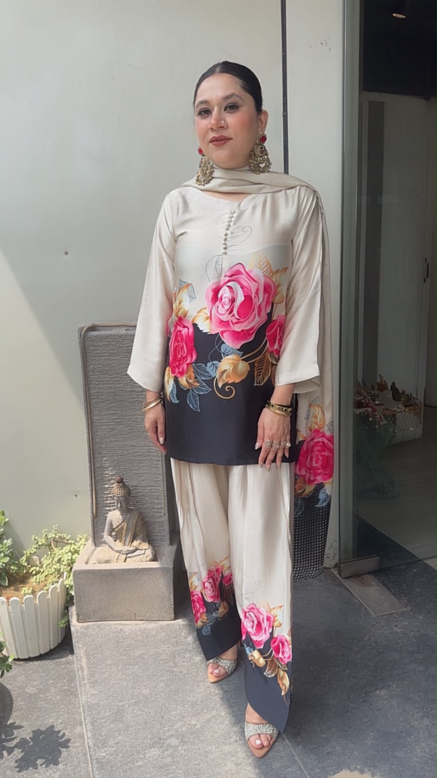 Ruhaniyat Beige Digital print Farshi Designer Suit