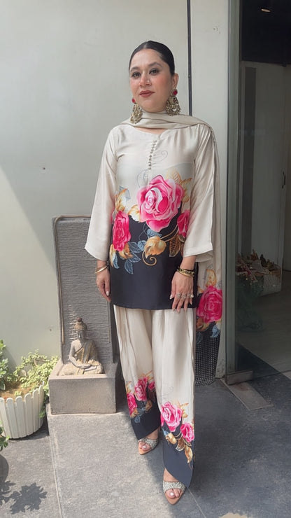 Ruhaniyat Beige Digital print Farshi Designer Suit