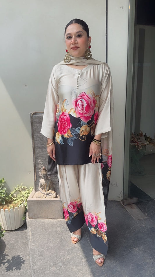 Ruhaniyat Beige Digital print Farshi Designer Suit
