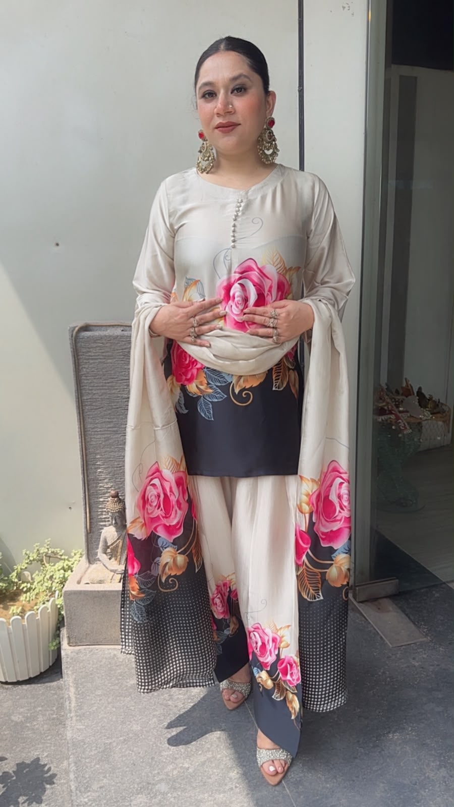 Ruhaniyat Beige Digital print Farshi Designer Suit