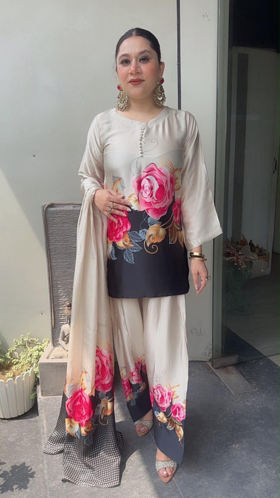 Ruhaniyat Beige Digital print Farshi Designer Suit