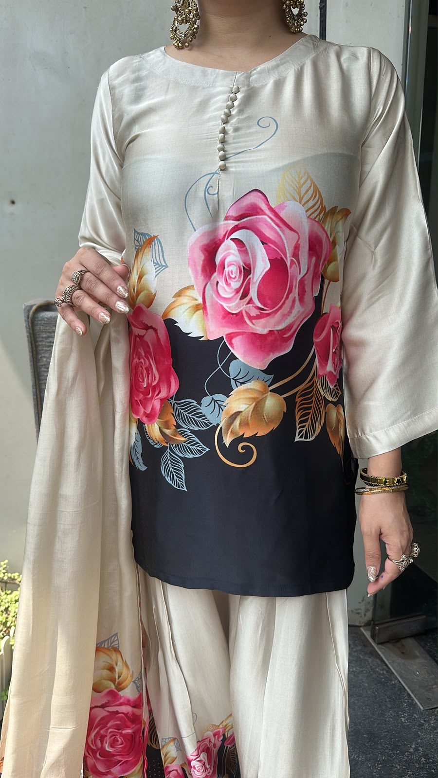 Ruhaniyat Beige Digital print Farshi Designer Suit